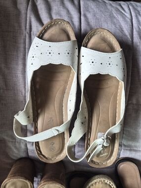 Women’s White Slingback Laser-Cut Sandals